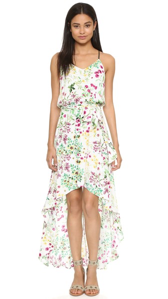 WAYF High Low Midi Dress Ivory Floral Print high low hem dresses 