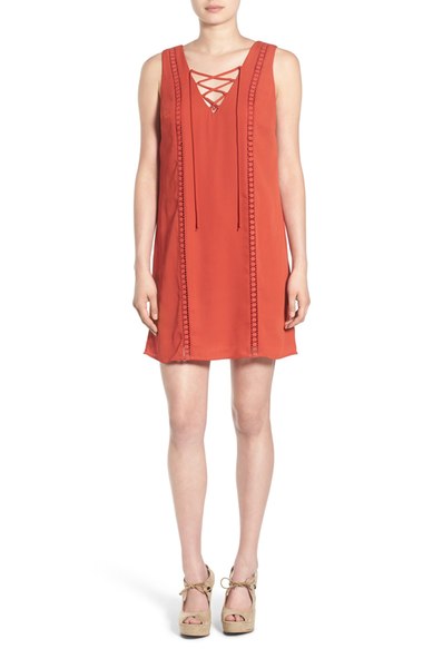Way-In Lace-Up Sleeveless Shift Dress Rust Nordstrom anniversary sale dresses women
