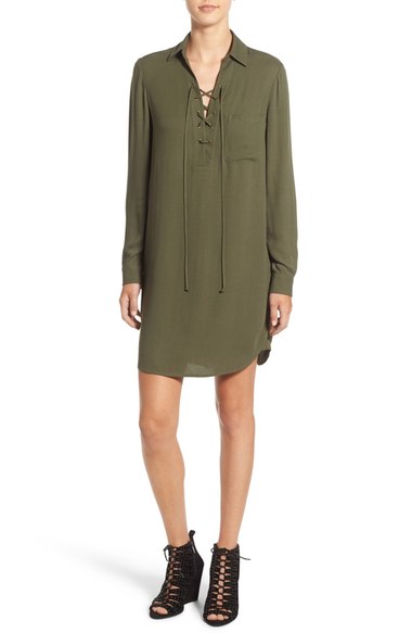 Wayf Lace-Up Shirtdress Olive Green Nordstrom anniversary sale women's dresses