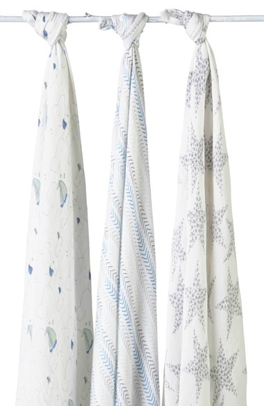 aden + anais' Sail Away' Swaddling Cloths (3-Pack) (Nordstrom Exclusive) Blue Nordstrom anniversary sale baby 