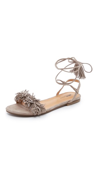 Matiko Delilah Fringe Flat Sandals Taupe