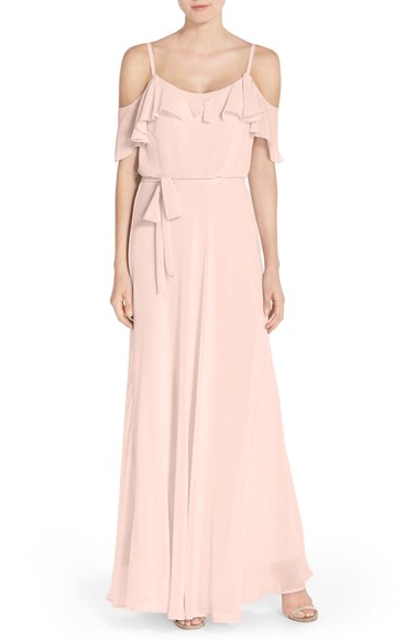nouvelle AMSALE Cold Shoulder A-Line Chiffon Gown Peony cold shoulder dresses summer wedding guest season