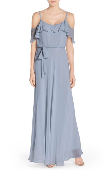 nouvelle AMSALE Cold Shoulder A-Line Chiffon Gown Rain cold shoulder maxi dresses summer wedding season
