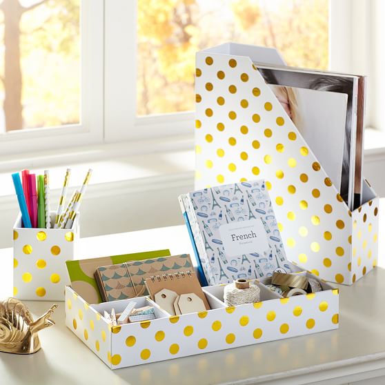 Printed Paper Desk Accessories - Gold Dot PB Teen pottery barn friends and family sale