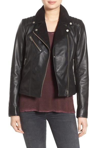 7 For All Mankind Suede Lapel Leather Moto Jacket Black Nordstrom anniversary sale women's fashion under $500