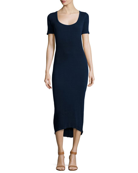 AG Adriano Goldschmied Elli Short-Sleeve Fitted Midi Dress Indigo Knit Five t-shirt dresses summer 2016 candace rose neiman marcus