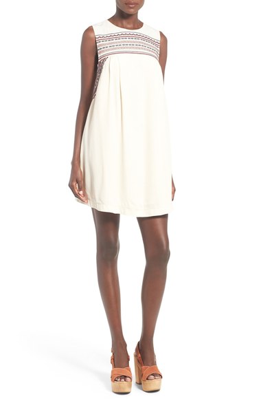 ASTR 'Perla' Embroidered Yoke Trapeze Dress Horchata swing dresses summer 2016