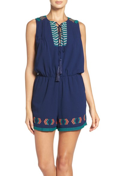 Adelyn Rae Embroidered Romper Navy nordstrom lace-up rompers summer fall candace rose
