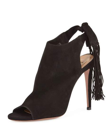 candace rose Aquazzura Suede Fringe 105mm Bootie Black neiman marcus candie rose 