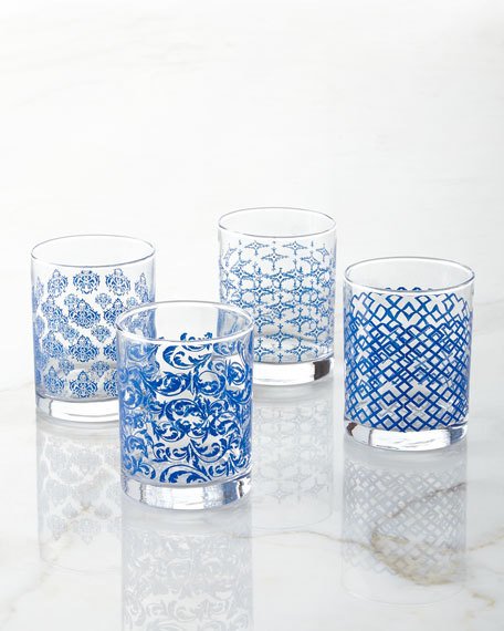 Assorted Print Double Old-Fashioneds, 4-Piece Set Blue Horchow flash sale candace rose anderson
