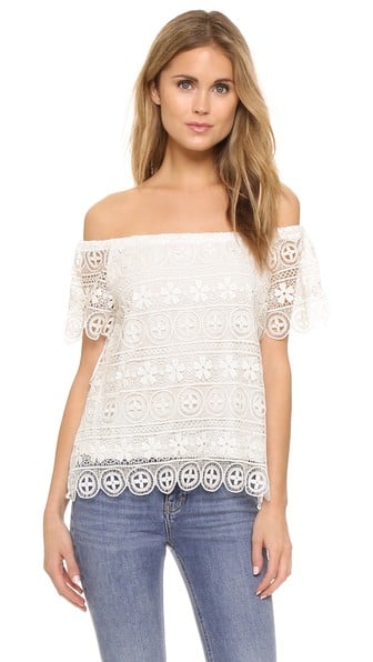 BB Dakota Polly Lace Off Shoulder Top White Shopbop end of season sale
