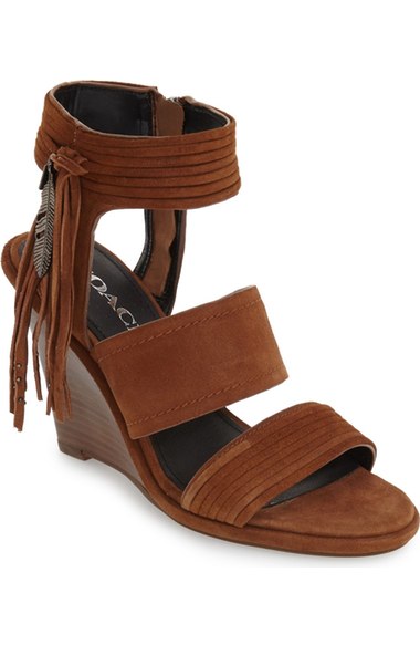 COACH 'Delaney' Fringed Wedge Sandal (Women) Saddle Suede fall wedge sandals candace rose