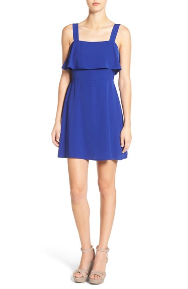 CREAM AND SUGAR Ruffle Popover Skater Dress Royal Blue skater dresses summer 2016