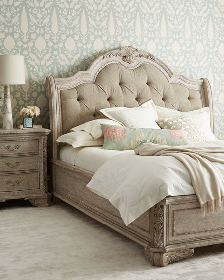 candace rose Camilla Tufted Upholstered King Bed Off White Gray Neiman Marcus bedroom and bath sale candie anderson