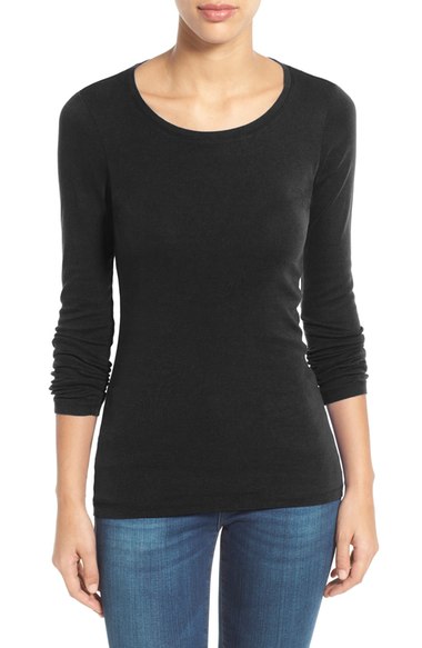 Caslon Long Sleeve Scoop Neck Cotton Tee (Regular & Petite) Black Nordstrom anniversary sale women's fashion under $100