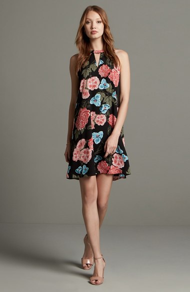 CeCe 'Floral Memoir' Print Keyhole Halter Dress Rich Black  floral print dresses nordstrom candace rose