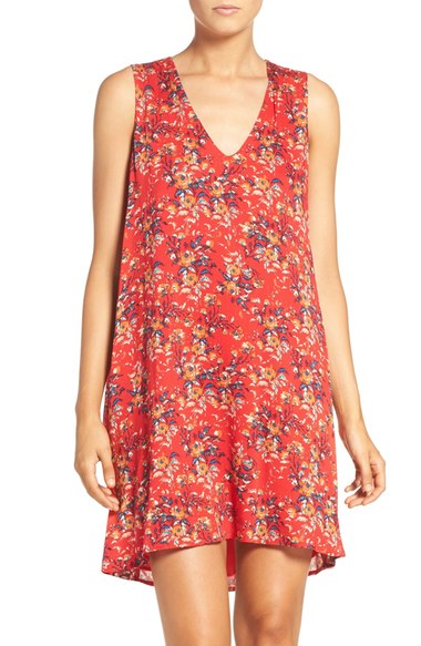 Charles Henry Floral Print Trapeze Dress Rust Floral  print dresses nordstrom candace rose