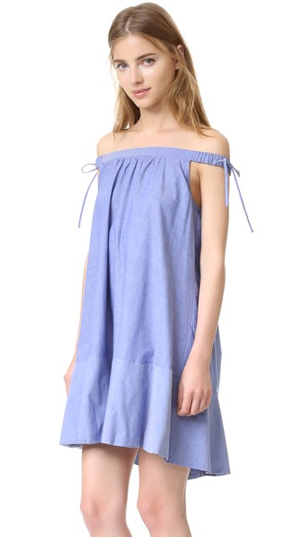 Cynthia Rowley Off Shoulder Swing Dress Oxford Blue swing dresses summer 2016