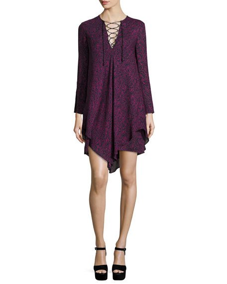 Derek Lam 10 Crosby Long-Sleeve Lace-up Swing Dress Midnight/Multicolor swing dresses summer 2016