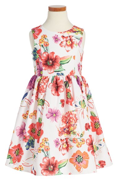 Dorissa 'Carrie' Floral Dress (Toddler Girls & Little Girls) White Coral dresses for toddler girls back to school preschool