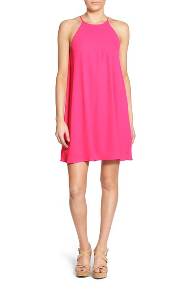 EVERLY High Neck Trapeze Dress Neon Fuchsia swing dresses summer 2016