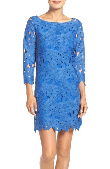 Felicity & Coco Floral Lace Shift Dress (Nordstrom Exclusive) Medium Blue nordstrom summer wedding guest shift dresses candie anderson