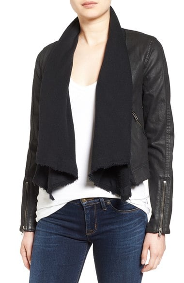 Free People Drape Front Coated Jacket Black Combo Nordstrom anniversary sale women's jackets under $200