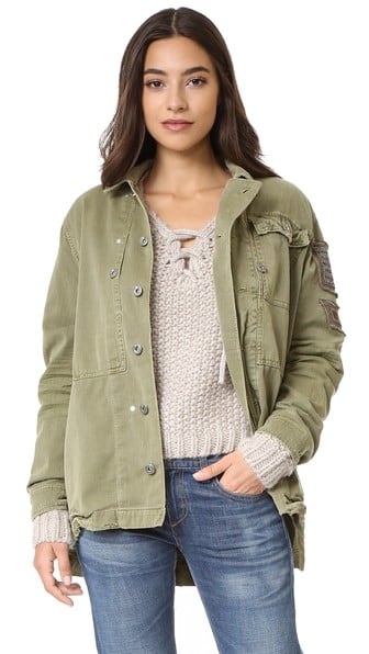 Free People Embellished Military Shirt Jacket Olive Green military jackets shopbop candace rose