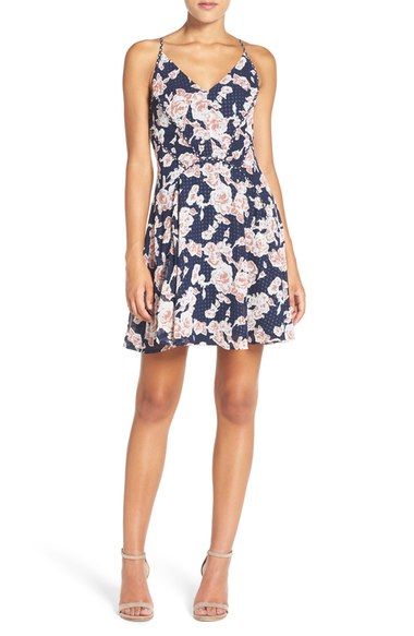 GREYLIN 'Serina' Print Woven Fit & Flare Dress Navy Blue Floral print dresses nordstrom candace rose floral print dresses fall 2016 candace rose
