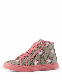 Gucci California GG Supreme Printed High-Top Sneaker, Pink, Youth Rose Print back to school shoes for little girls candace rose neiman marcus