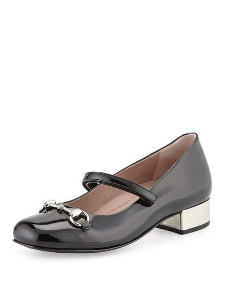 Gucci Patent Leather Horsebit Mary Jane, Black, Youth Black  back to school shoes neiman marcus candace rose