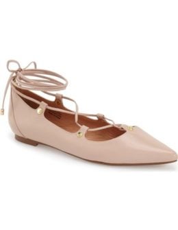 Halogen 'Owen' Pointy Toe Ghillie Flat (Women) Blush Nappa Leather Nordstrom anniversary sale women's fashion shoes under $100