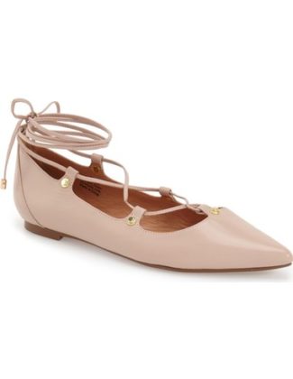 Halogen 'Owen' Pointy Toe Ghillie Flat (Women) Blush Nappa Leather Nordstrom anniversary sale women's fashion shoes under $100