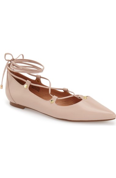 Halogen 'Owen' Pointy Toe Ghillie Flat (Women) Blush Nappa Leather Nordstrom anniversary sale women's fashion shoes under $100