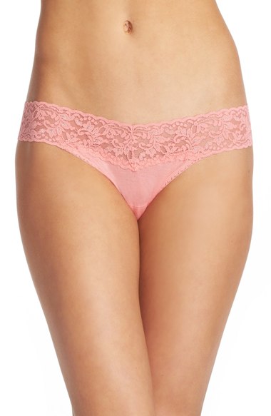 Hanky Panky Mid Rise Modal Thong with Lace Trim (4 for $54) Dutchess Coral Nordstrom anniversary sale women's fashion under $100