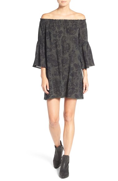 Hinge Off the Shoulder Dress Olive Grove Distressed Floral floral print dresses nordstrom candace rose