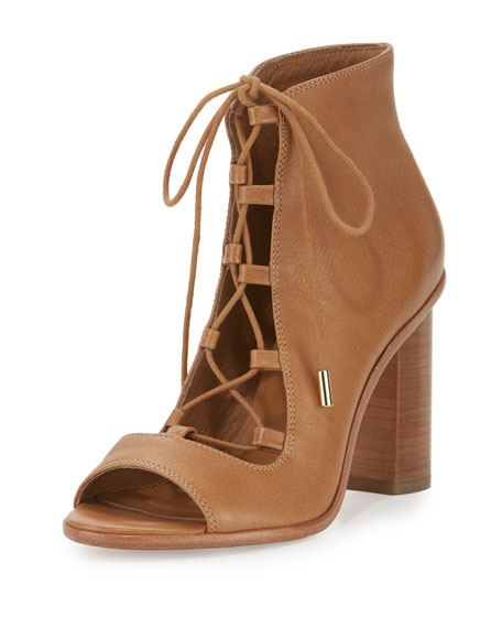 candace rose Joie Cordelia Lace-Up Open-Toe Chunky-Heel Bootie Whiskey neiman marcus fashion blog candie anderson