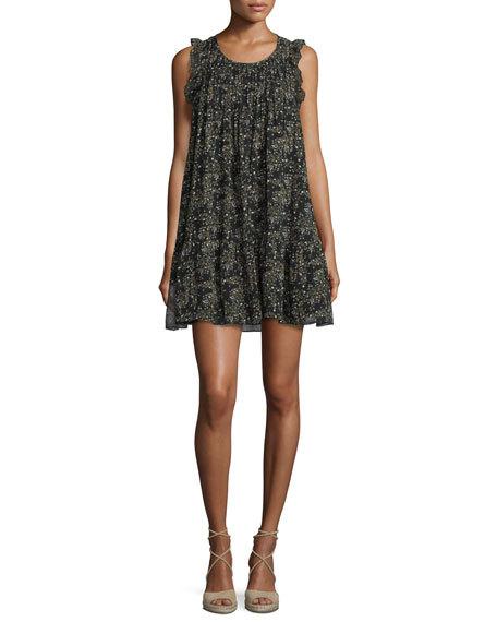 Joie Tahoma Floral-Print Georgette Dress Caviar neiman marcus floral print dresses candace rose