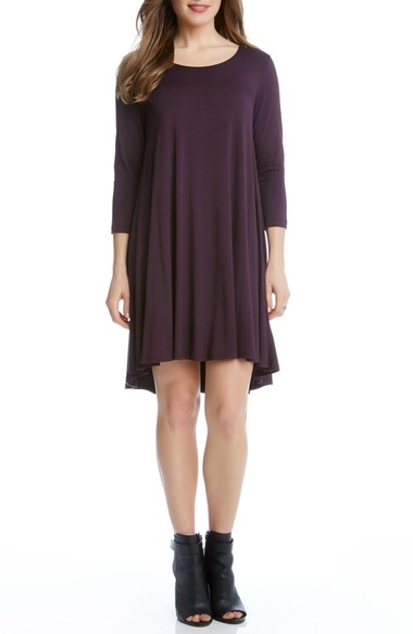 Karen Kane 'Maggie' Three Quarter Sleeve Trapeze Dress (Regular & Petite) Eggplant swing dresses summer 2016