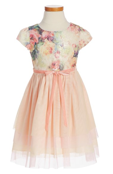 LITTLE ANGELS Sequin Bodice Tulle Dress (Toddler Girls & Little Girls) Blush Multi dresses for toddler girls in time for back to school