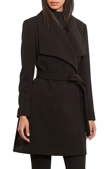 Lauren Ralph Lauren Belted Drape Front Coat Black Nordstrom anniversary sale women's jackets under $200
