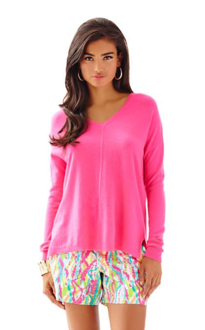 Lilly Pulitzer ALESSANDRA CASHMERE TUNIC - SOLID Pb Flamingo Pink lilly pulitzer after party sale candace rose