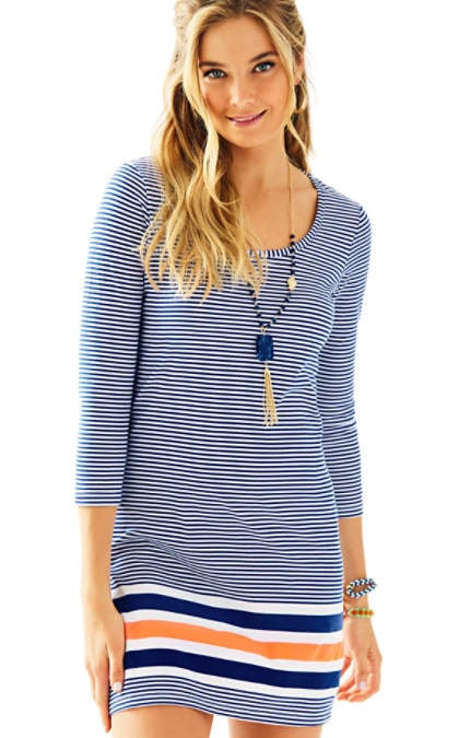 Lilly Pulitzer BEACON T-SHIRT DRESS Bomber Blue Exotic Garden Engineered Stripe t-shirt dresses summer candace rose