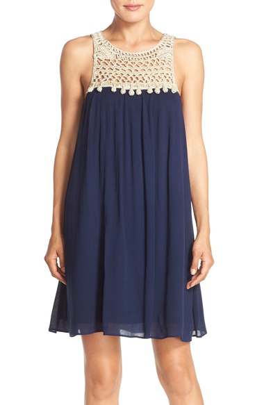 Lilly Pulitzer 'Rachelle' Macramé & Crepe Swing Dress True Navy Blue swing dresses summer 2016