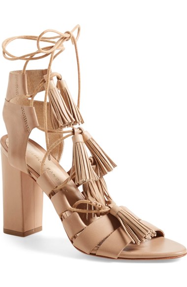 Loeffler Randall 'Luz' Tassel Sandal Wheat Vachetta block heel sandals summer 2016