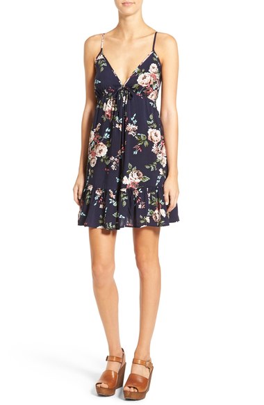 Love, Fire Floral Babydoll Dress Navy Floral print dresses nordstrom candace rose