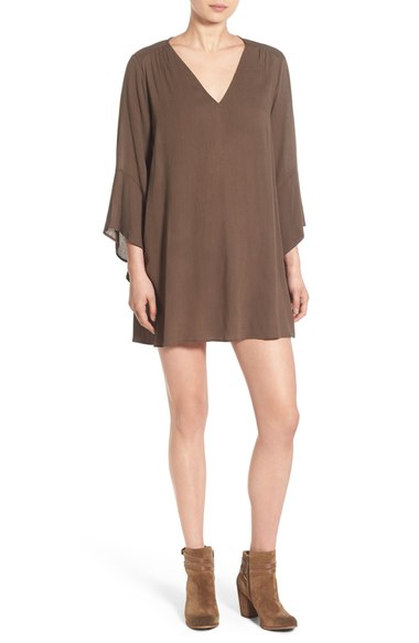 Lush 'Whitney' Bell Sleeve Woven Shift Dress Olive nordstrom anniversary sale women's fashion under $100