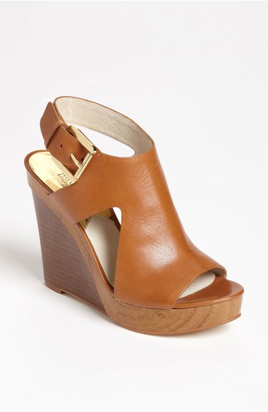 MICHAEL Michael Kors 'Josephine' Wedge (Women) Luggage Leather wedge sandals fall 2016 candace rose 