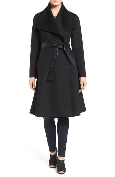 Mackage Drape Front Double Face Fit & Flare Coat Black Black Nordstrom anniversary sale women's under $500