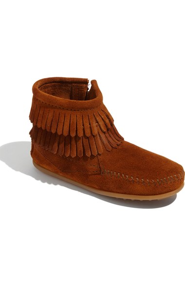 Minnetonka 'Double Fringe' Boot (Walker, Toddler, Little Kid & Big Kid) Brown nordstrom candace rose back to school shoes for little girls